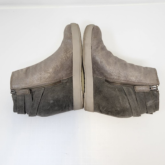 Eileen Fisher Zest Metallic Gray Beige Leather Wedge Ankle Booties Size 6 Zipper - Picture 6 of 9
